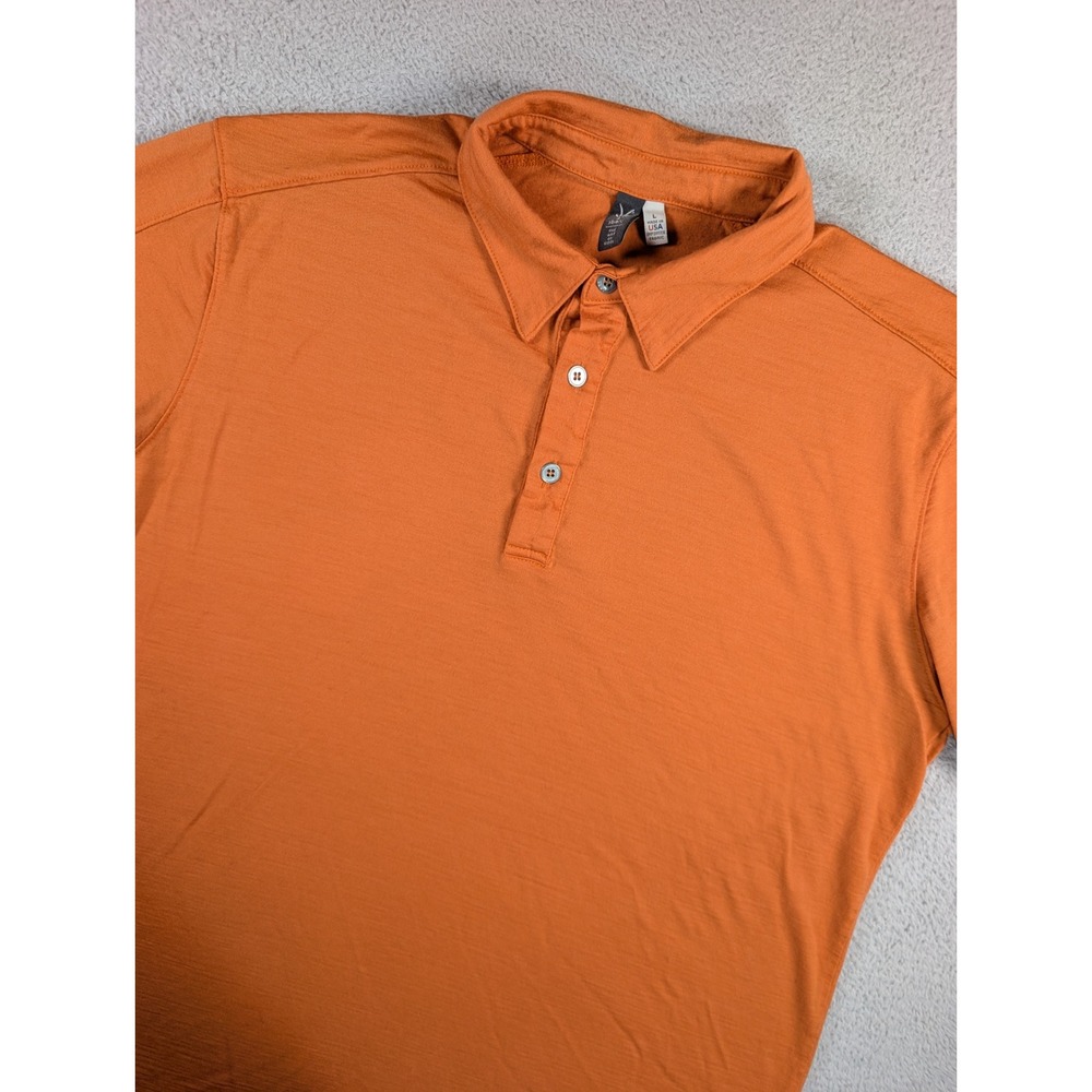 Ibex Mens Large Orange Merino Wool Short Sleeve Polo Shirt Zque Certified USA